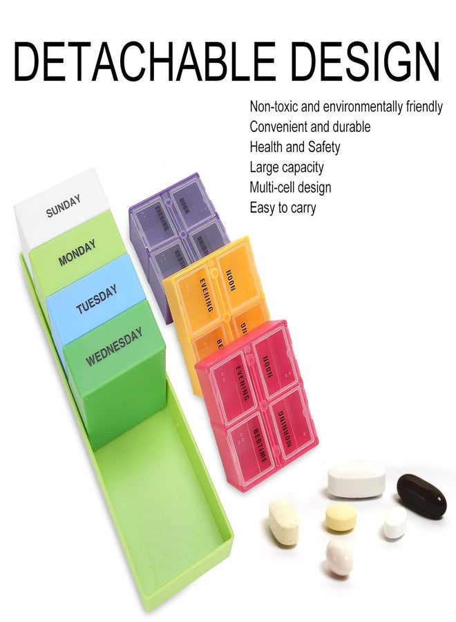 CELLEBII® 7-Day Weekly Pill Organizer (4 Times a Day) | Detachable, Moisture-Resistant AM/NOON/EVE/BED Pill Box with Tray | Portable Travel Medicine Dispenser (Multicolour) - Image 2